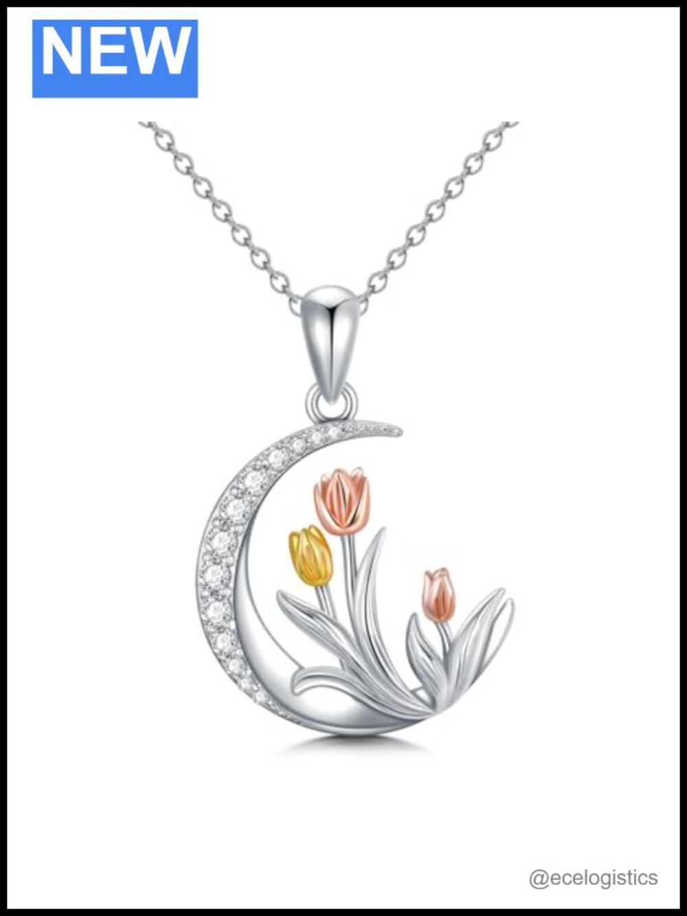 Tulip & Rose Necklace Sterling Silver Sunflower Pendant for Women Birthday Gift